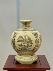 Bình Hút Lộc Tứ Cảnh Chữ Bình An Cao 29cm Gốm Chu Đậu Vẽ Vàng