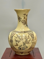 Bình Phú Quý Tứ Cảnh Chữ Phúc Cao 35cm Gốm Chu Đậu Vẽ Vàng