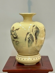 Bình Vạn Phúc Hoạ Tiết Bát Mã Cao 34cm Gốm Chu Đậu Vẽ Vàng