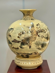 Bình Hút Lộc Cá Chép Hoa Sen Cao 42cm Gốm Chu Đậu Vẽ Vàng