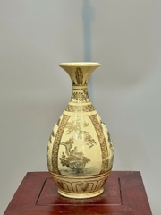 Bình Tỳ Bà Tứ Cảnh Cao 28cm Gốm Chu Đậu Vẽ Vàng