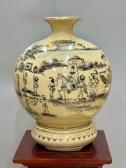 Bình Hút Lộc Vình Quy Bái Tổ Cao 42cm Gốm Chu Đậu Vẽ Vàng