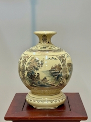 Bình Hút Lộc Tứ Cảnh Sơn Thuỷ Cao 29cm Gốm Chu Đậu Vẽ Vàng