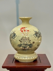 Bình Hút Lộc Cá Chép Hoa Sen Chữ Phúc Cao 29cm Gốm Chu Đậu Vẽ Vàng