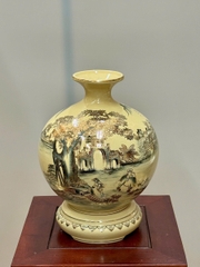 Bình Hút Lộc Phong Cảnh Quê Hương Cao 29cm Gốm Chu Đậu Vẽ Vàng