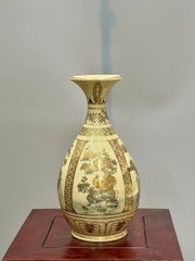 Bình Tỳ Bà Tứ Cảnh Cao 28cm Gốm Chu Đậu Vẽ Vàng