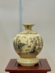 Bình Hút Lộc Tứ Cảnh Sơn Thuỷ Cao 29cm Gốm Chu Đậu Vẽ Vàng