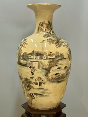 Bảo Bình Cảnh Làng Quê Cao 80cm Gốm Chu Đậu Vẽ Vàng