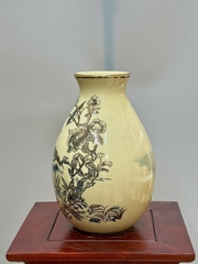 Bình Lão Vọng Cao 28cm Chim Đào Gốm Chu Đậu Vẽ Vàng