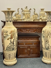 Bộ Đồ Thờ Bát Hương Hoa Sen Cho Ban Thờ 1,75m đến 1,97m + Đôi Lục Bình 2 Bên