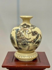 Bình Hút Lộc Sơn Thuỷ Hữu Tình Cao 29cm Gốm Chu Đậu Vẽ Vàng