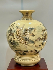 Bình Hút Lộc Cá Chép Hoa Sen Cao 42cm Gốm Chu Đậu Vẽ Vàng