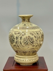 Bình Hút Lộc Hoa Phù Dung Cao 36cm Gốm Chu Đậu Vẽ Vàng