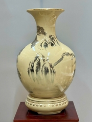 Bình Phú Quý Hoạ Tiết Tùng Hạc Cao 52cm Gốm Chu Đậu Vẽ Vàng