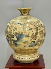 Bình Hút Lộc Tứ Cảnh Sơn Thuỷ Xanh CoBan Cao 42cm Gốm Vẽ Vàng