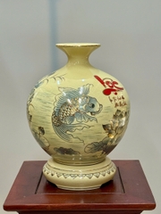 Bình Hút Lộc Chép Sen Chữ Lộc Cao 29cm Gốm Chu Đậu Vẽ Vàng