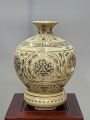 Bình Hút Lộc Hoa Phù Dung Cao 36cm Gốm Chu Đậu Vẽ Vàng