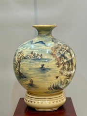 Bình Tài Lộc Sơn Thuỷ Hữu Tình 3D Cao 42cm Gốm Vẽ Vàng