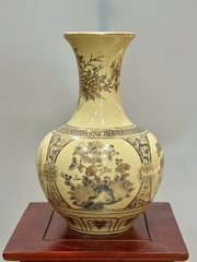 Bình Phú Quý Tứ Cảnh Chữ Phúc Cao 35cm Gốm Chu Đậu Vẽ Vàng