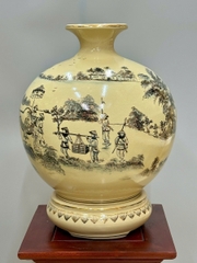 Bình Hút Lộc Vình Quy Bái Tổ Cao 42cm Gốm Chu Đậu Vẽ Vàng