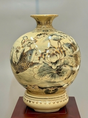 Bình Hút Lộc Cá Chép Hoa Sen Cao 42cm Gốm Chu Đậu Vẽ Vàng