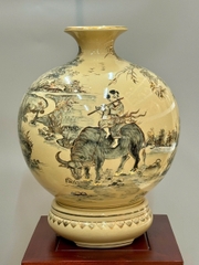 Bình Tài Lộc Phong Cảnh Vẽ Tự Do Cao 42cm Gốm Chu Đậu Vẽ Vàng