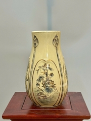 Bình Hoa Búp Sen Tứ Cảnh Cao 28cm Gốm Chu Đậu Vẽ Vàng