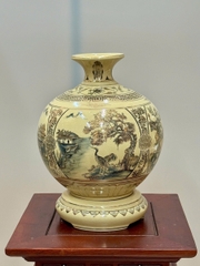 Bình Hút Lộc Tứ Cảnh Sơn Thuỷ Cao 29cm Gốm Chu Đậu Vẽ Vàng