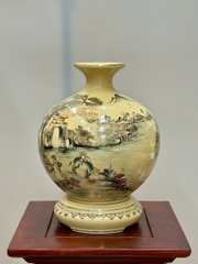 Bình Hút Lộc Phong Cảnh Quê Hương Cao 29cm Gốm Chu Đậu Vẽ Vàng