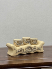 Kỷ 3 Chén Hoạ Tiết Sen Vẽ Vàng 24K