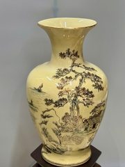 Bình Đại Phúc Cảnh Làng Quê Cao 66cm Gốm Chu Đậu Vẽ Vàng