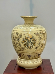 Bình Vạn Phúc Hoạ Tiết Hoa Phù Dung Cao 34cm Gốm Vẽ Vàng