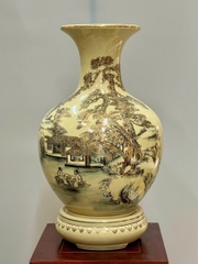 Bình Phú Quý Hoạ Tiết Sơn Thuỷ Hữu Tình Cao 52cm Gốm Vẽ Vàng