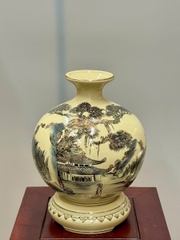 Bình Hút Lộc Sơn Thuỷ Hữu Tình Cao 29cm Gốm Chu Đậu Vẽ Vàng