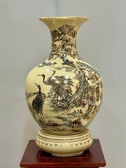 Bình Phú Quý Hoạ Tiết Tùng Hạc Cao 52cm Gốm Chu Đậu Vẽ Vàng