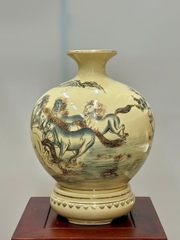 Bình Hút Lộc Mã Đáo Thành Công Cao 36cm Gốm Chu Đậu Vẽ Vàng