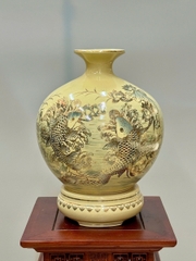 Bình Hút Lộc Cá Chép Hoa Sen Cao 36cm Gốm Chu Đậu Vẽ Vàng