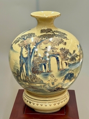 Bình Hút Lộc Đồng Quê Cao 42cm Gốm Chu Đậu Vẽ Vàng