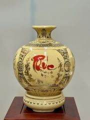 Bình Hút Lộc Tứ Cảnh Chữ Phúc Cao 36cm Gốm Chu Đâu Vẽ Vàng