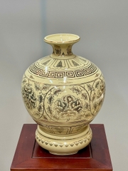 Bình Hút Lộc Hoa Phù Dung Cao 36cm Gốm Chu Đậu Vẽ Vàng