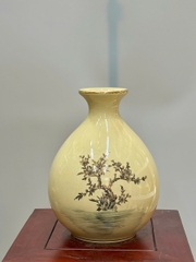 Bình Bảo Ngọc Chim Hoa Cúc Cao 28cm Gốm Vẽ Vàng