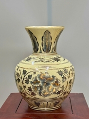 Bình Trường Phúc Hoa Phù Dung Cao 28cm Gốm Chu Đậu Vẽ Vàng