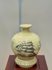 Bình Hút Lộc Thuận Buồm Xuôi Gió Cao 29cm Gốm Chu Đậu Vẽ Vàng