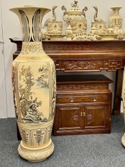 Bộ Đồ Thờ Bát Hương Rồng Đắp Nổi Ban Thờ 1,75m đến 1,97m Gốm Vẽ Vàng