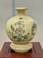 Bình Hút Lộc Cá Chép Hoa Sen Chữ Phúc Cao 29cm Gốm Chu Đậu Vẽ Vàng