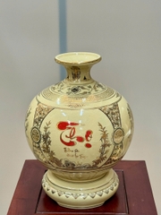 Bình Hút Lộc Tứ Cảnh Chữ Thọ Cao 29cm Gốm Chu Đậu Vẽ Vàng