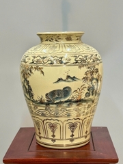 Bình Thiên Nga Cao 33cm Gốm Chu Đậu Vẽ Vàng