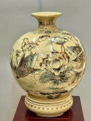 Bình Hút Lộc Cá Chép Hoa Sen Cao 42cm Gốm Chu Đậu Vẽ Vàng