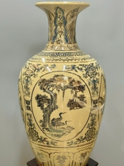 Bảo Bình Hoạ Tiết Tứ Cảnh Cao 80cm Xanh Coban Vẽ Vàng