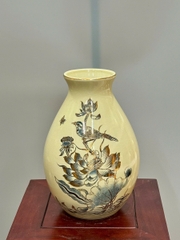 Bình Lão Vọng Cao 28cm Hoạ Tiết Hoa Sen Vẽ Vàng